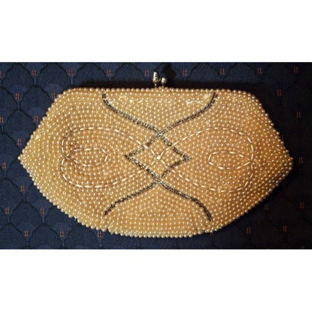 Vintage Bags by Josef Hand Beaded Pearl Clutch Evening Bag Japan Cream Cream